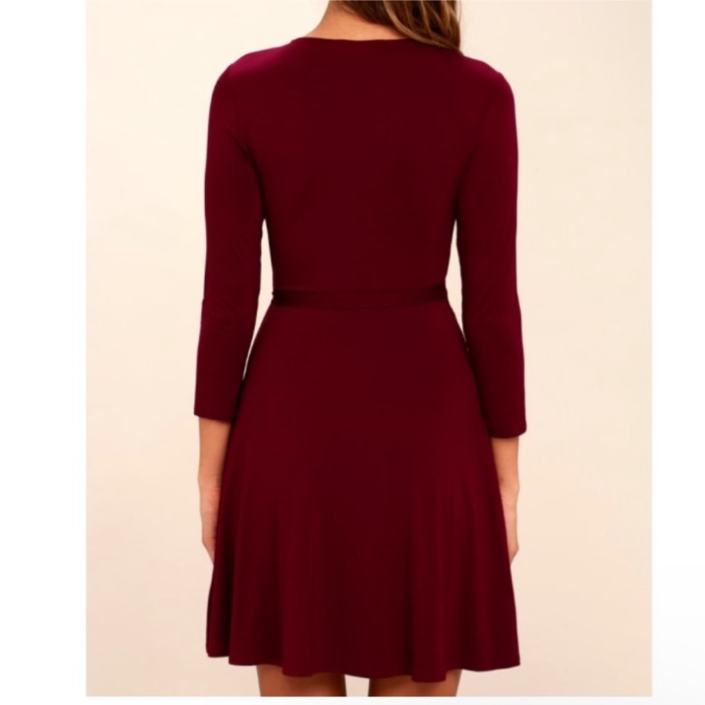 LULU’s Twirl-Worthy Burgundy Wrap Dress - Picture 3 of 9